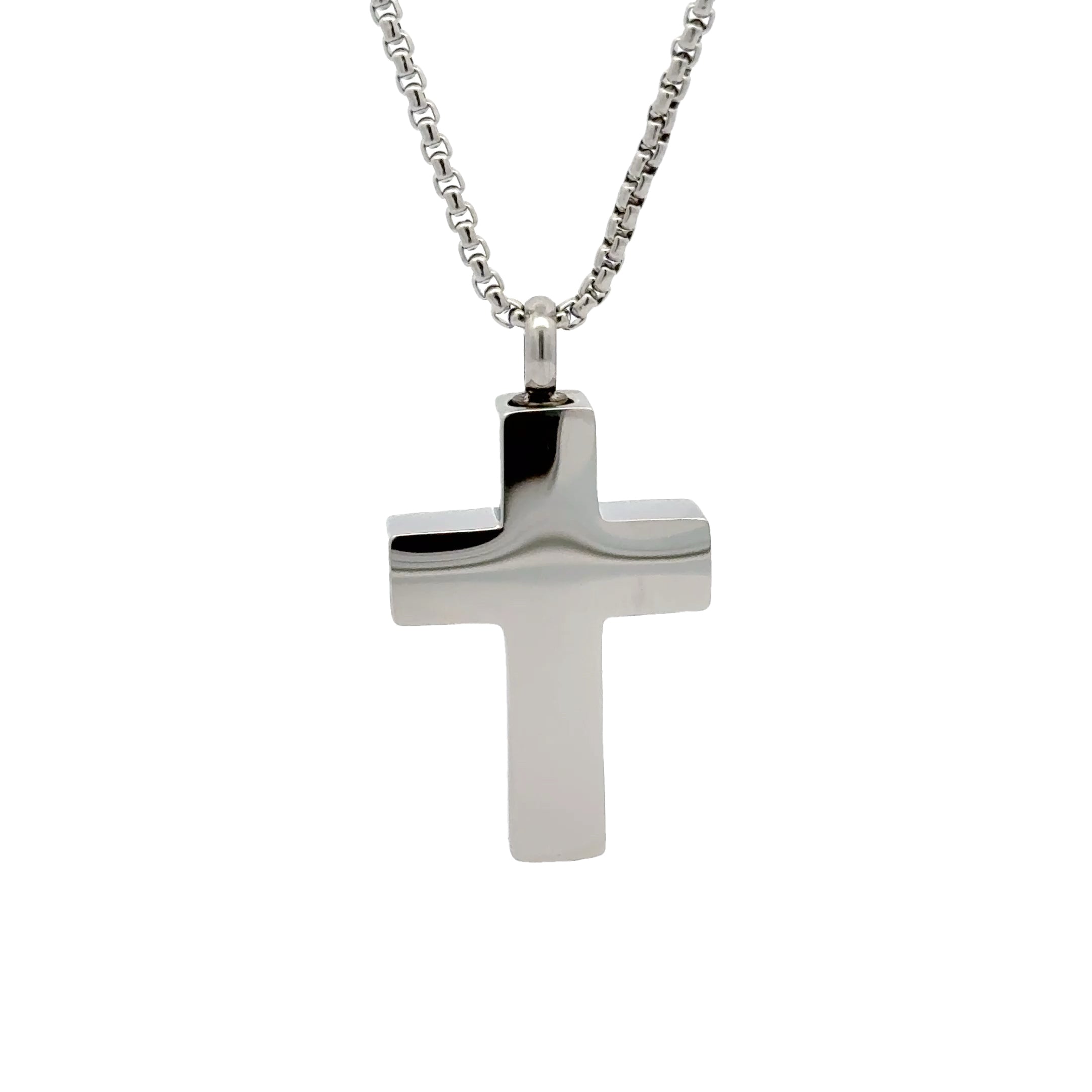 Silver Cross Pendant Necklace with Chain, 32mm