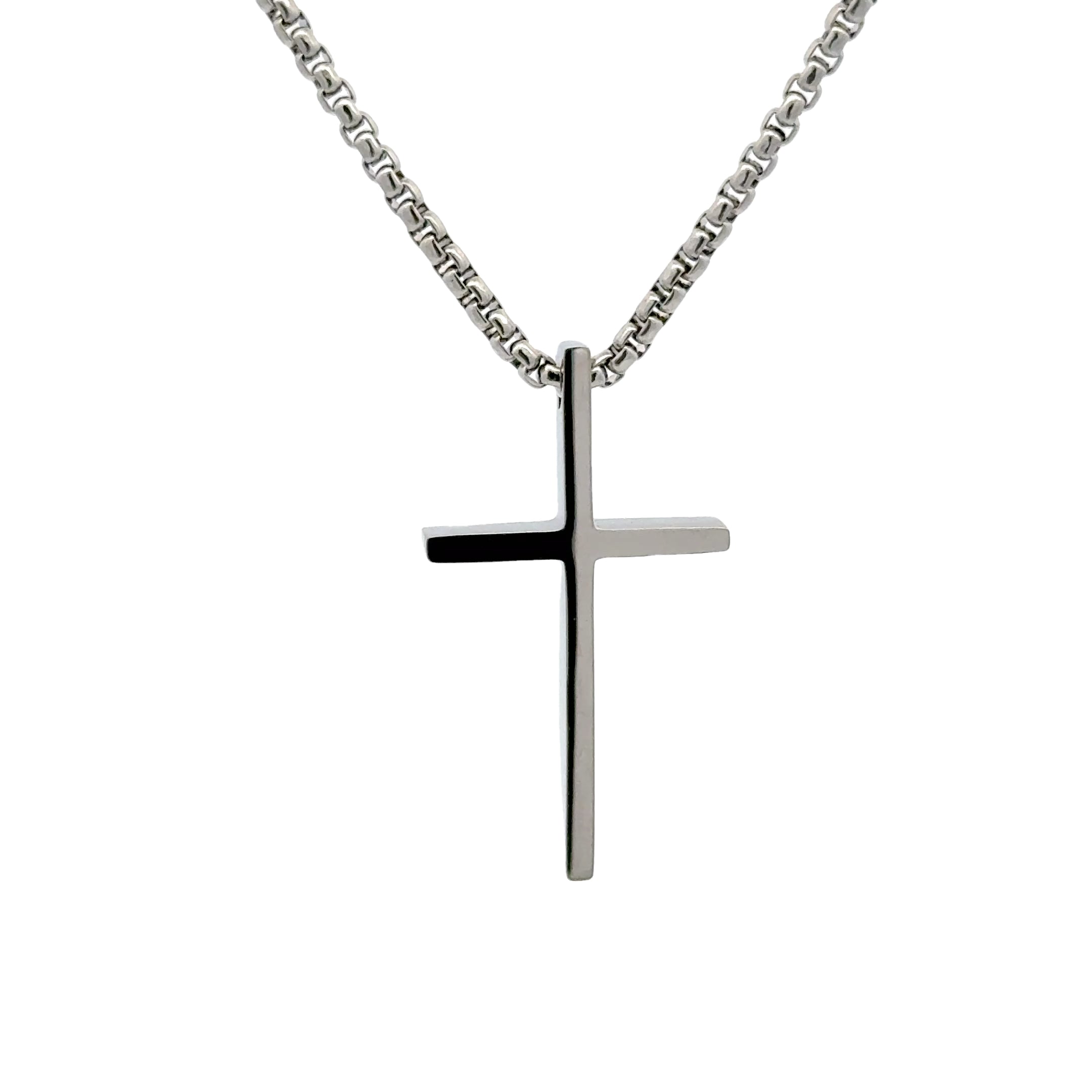 Men's Slim Polished Cross Pendant Necklace with Chain, 30mm