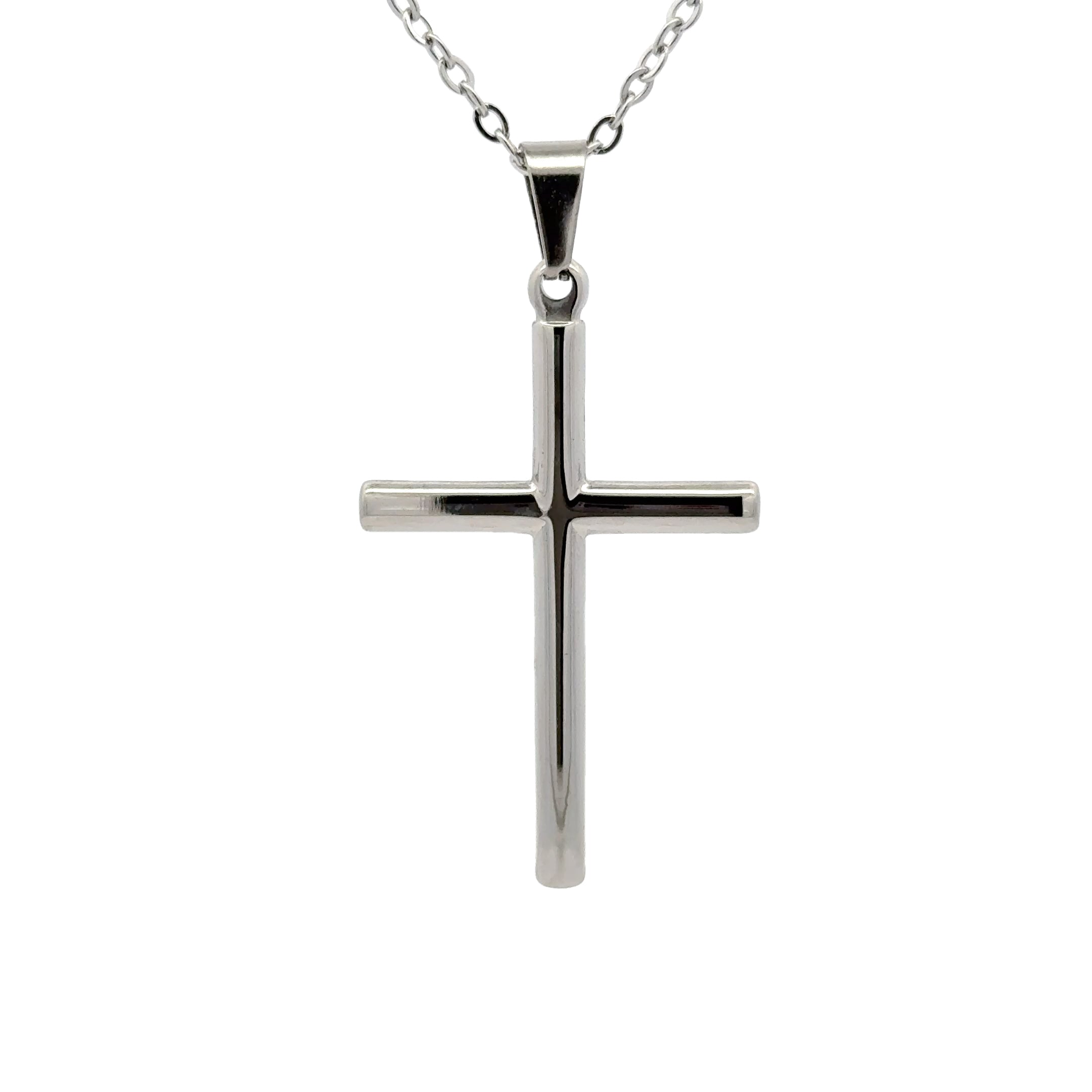 Men's Slim Rounded Cross Pendant Necklace with Chain, 48mm