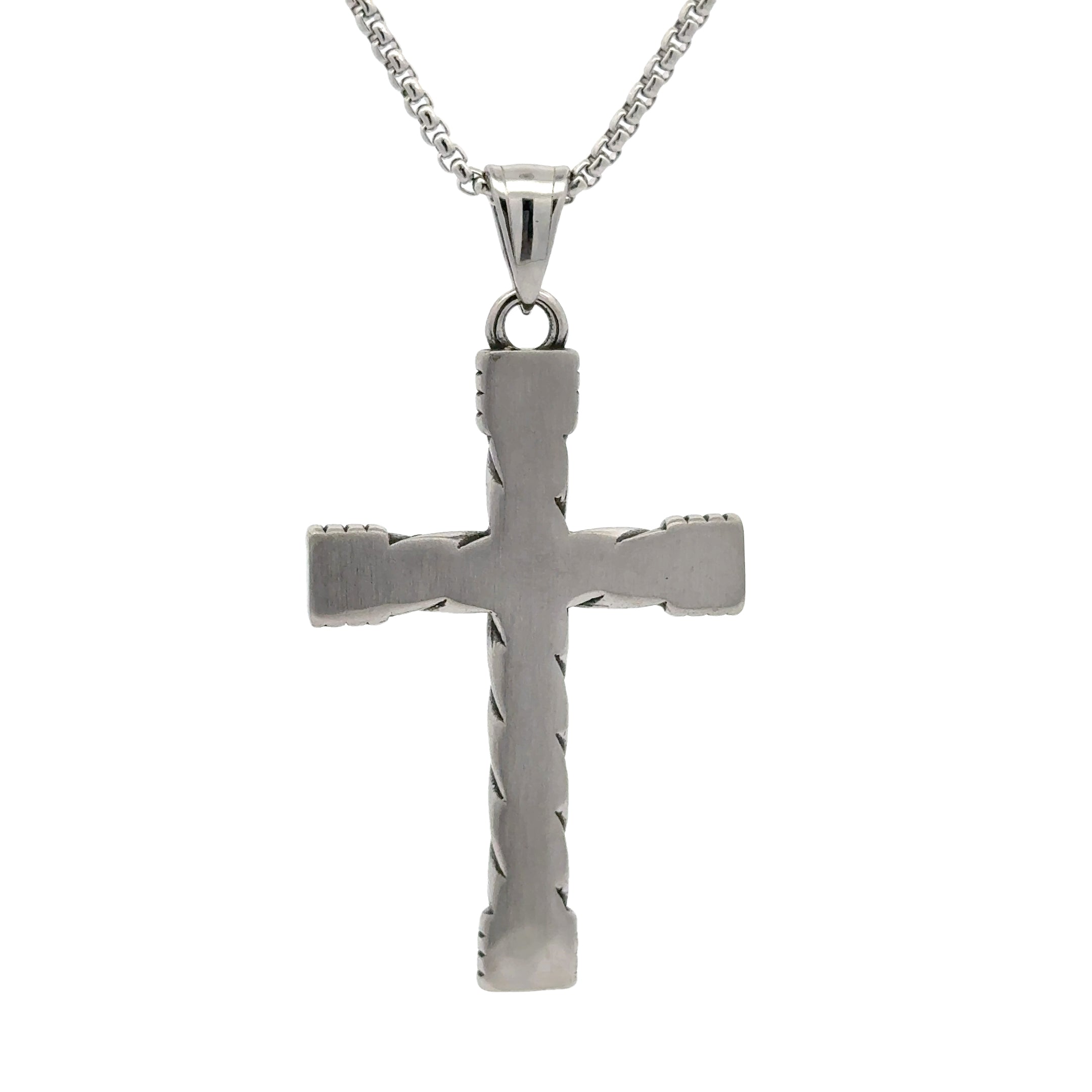 Men's Twisted Silver Cross Pendant Necklace, 53mm