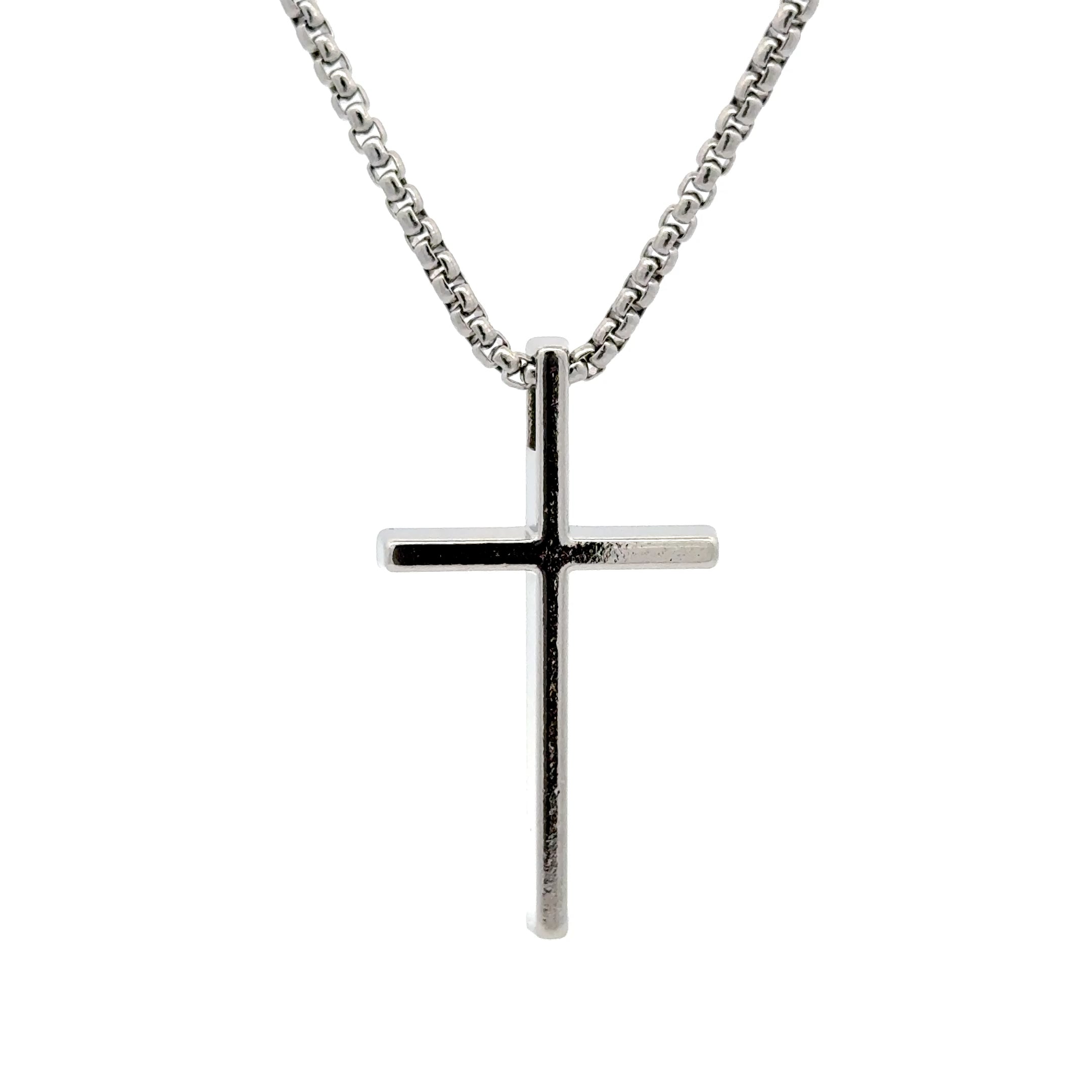 Men's Minimalist Silver Cross Pendant Necklace, 42mm