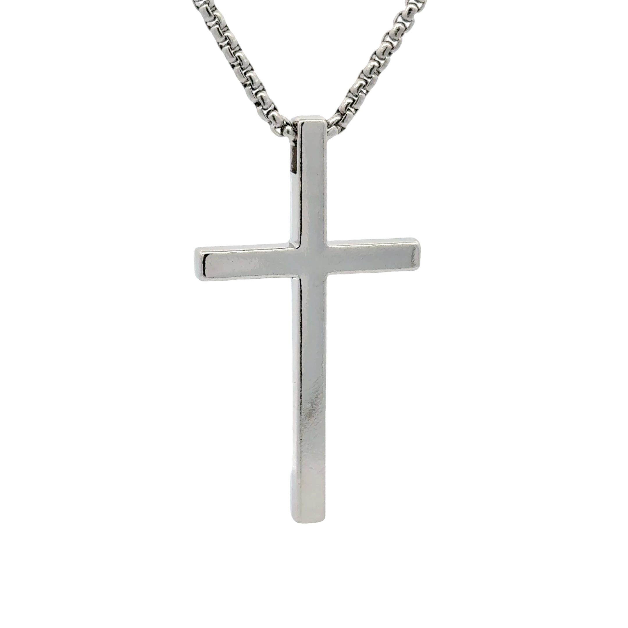 Men's Minimalist Silver Cross Pendant Necklace, 49mm