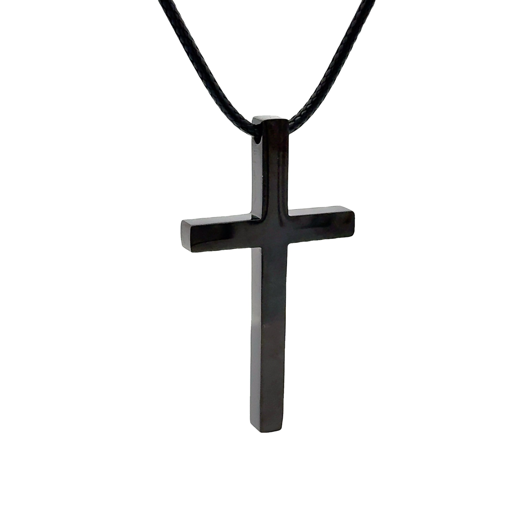 Men's Black Cross Pendant Necklace, 54mm