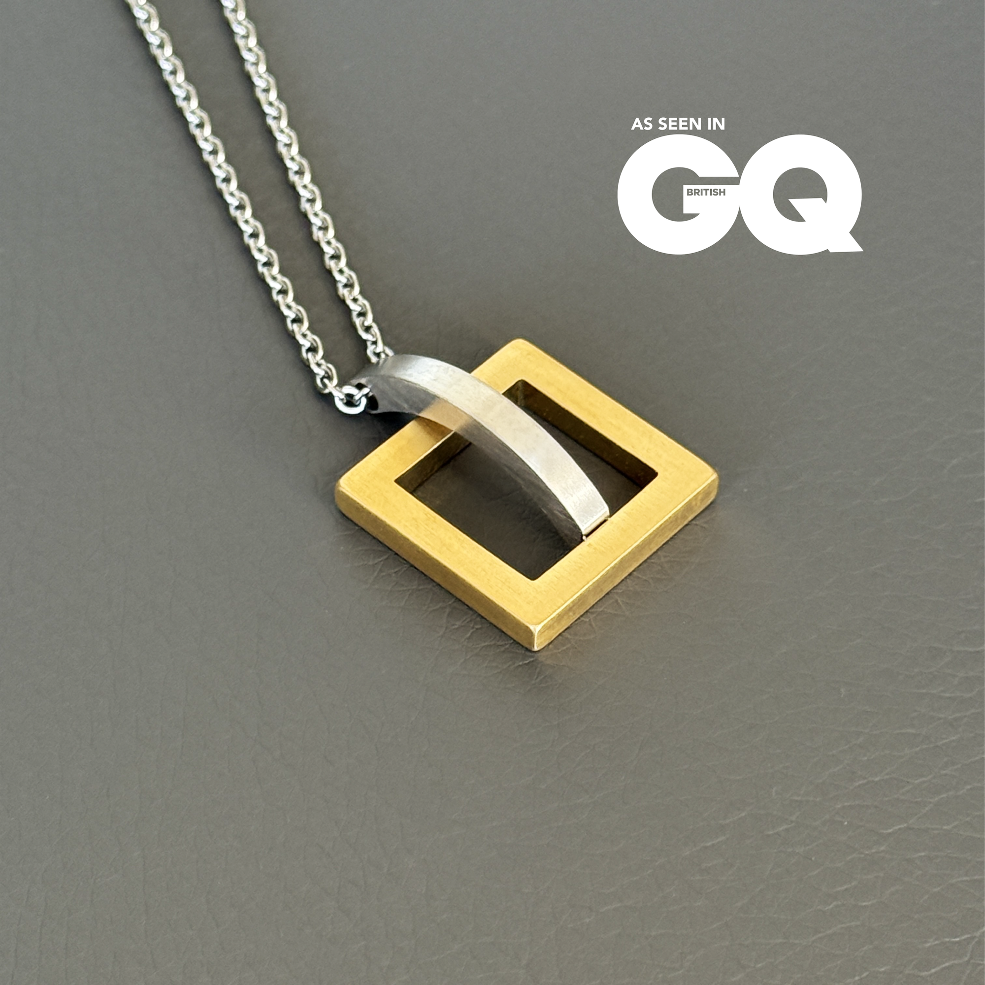 Gold Square with Silver Arc Geometric Pendant