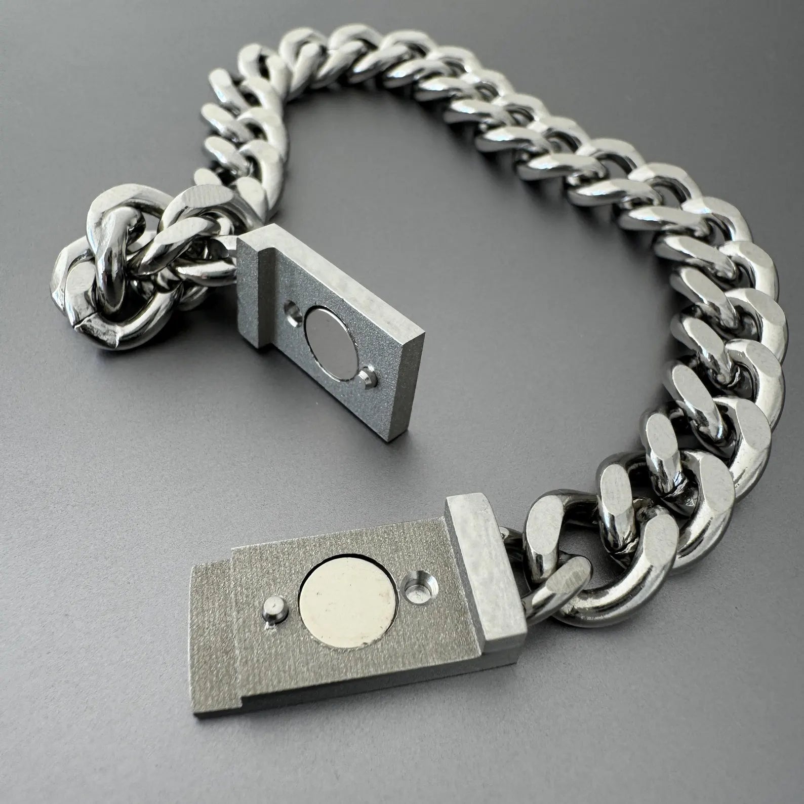 Silver Link Chain Stainless Steel Bracelet with Magnetic Closure