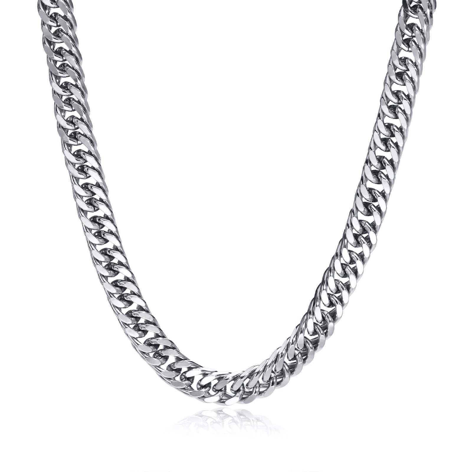 Curb Chain Necklace, Double Woven, Silver, 8mm