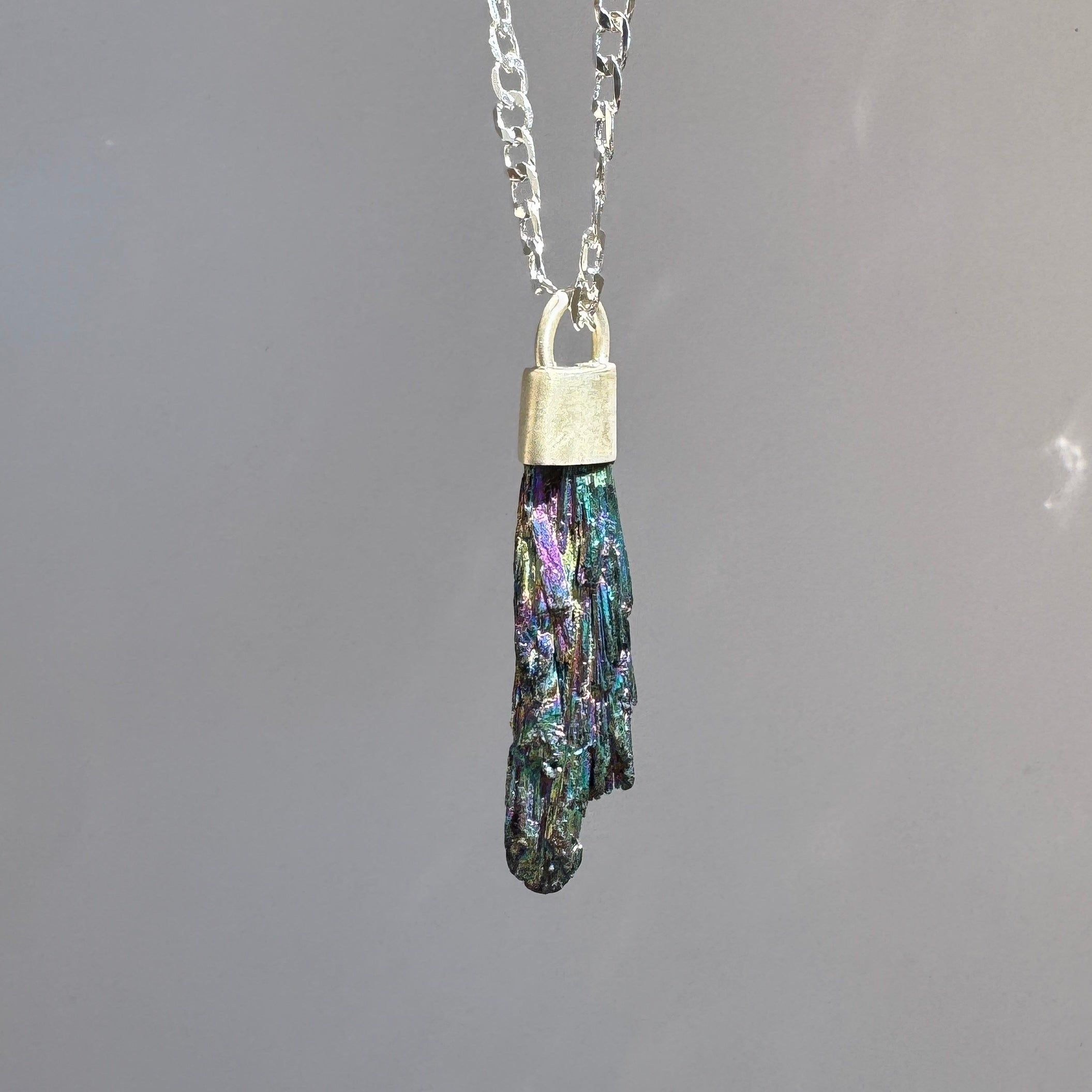 Raw Kyanite Stone Pendant Necklace on sterling silver