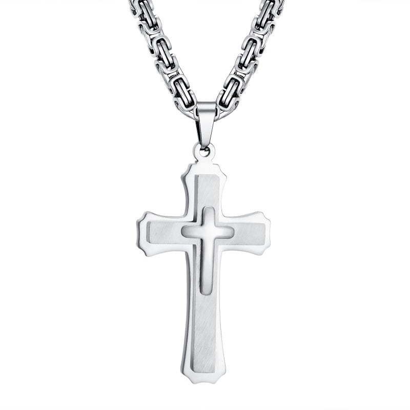 Three Layer Ornate Cross Pendant Necklace with Chain, 54mm