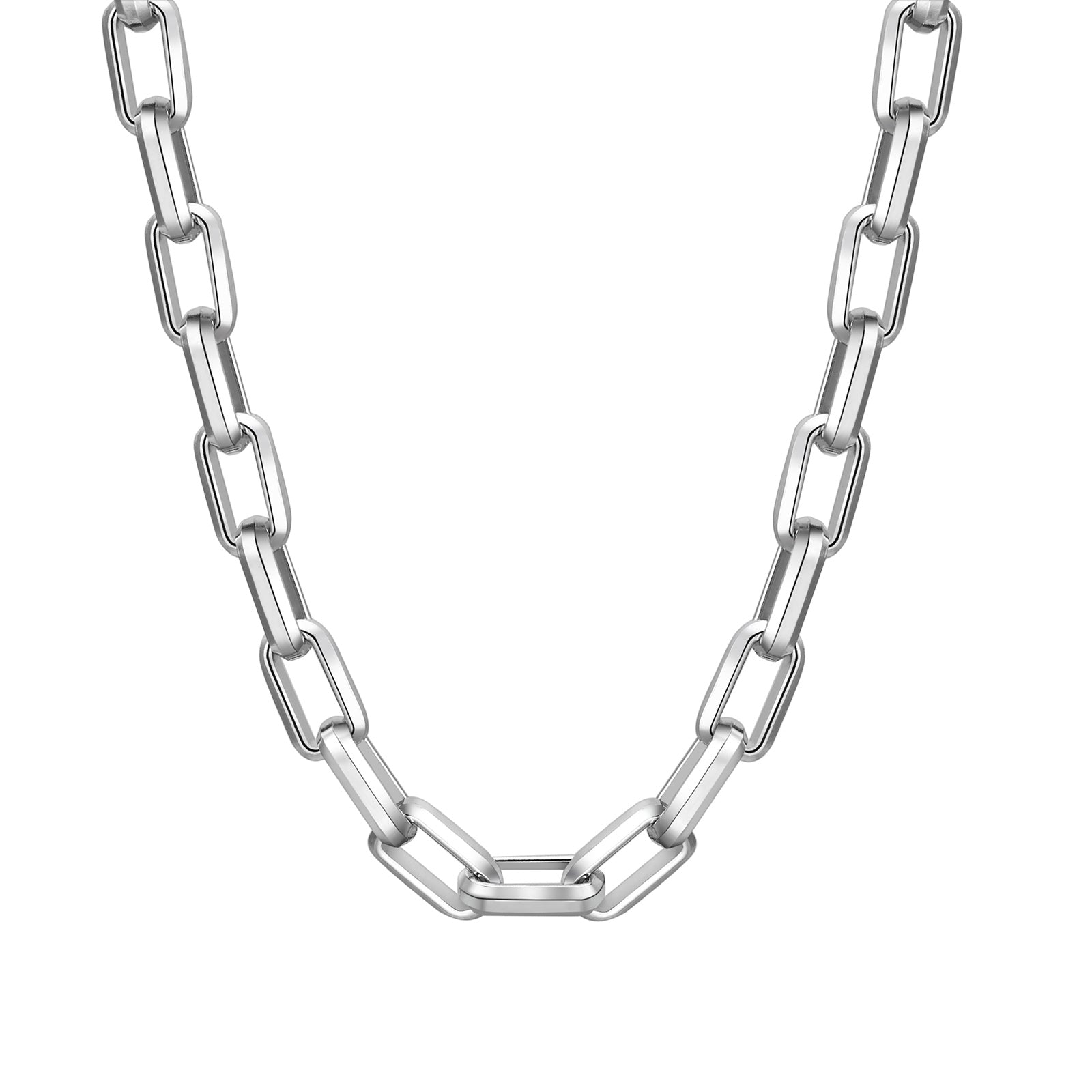 Rectangle Link Chain Necklace, Silver, 9mm