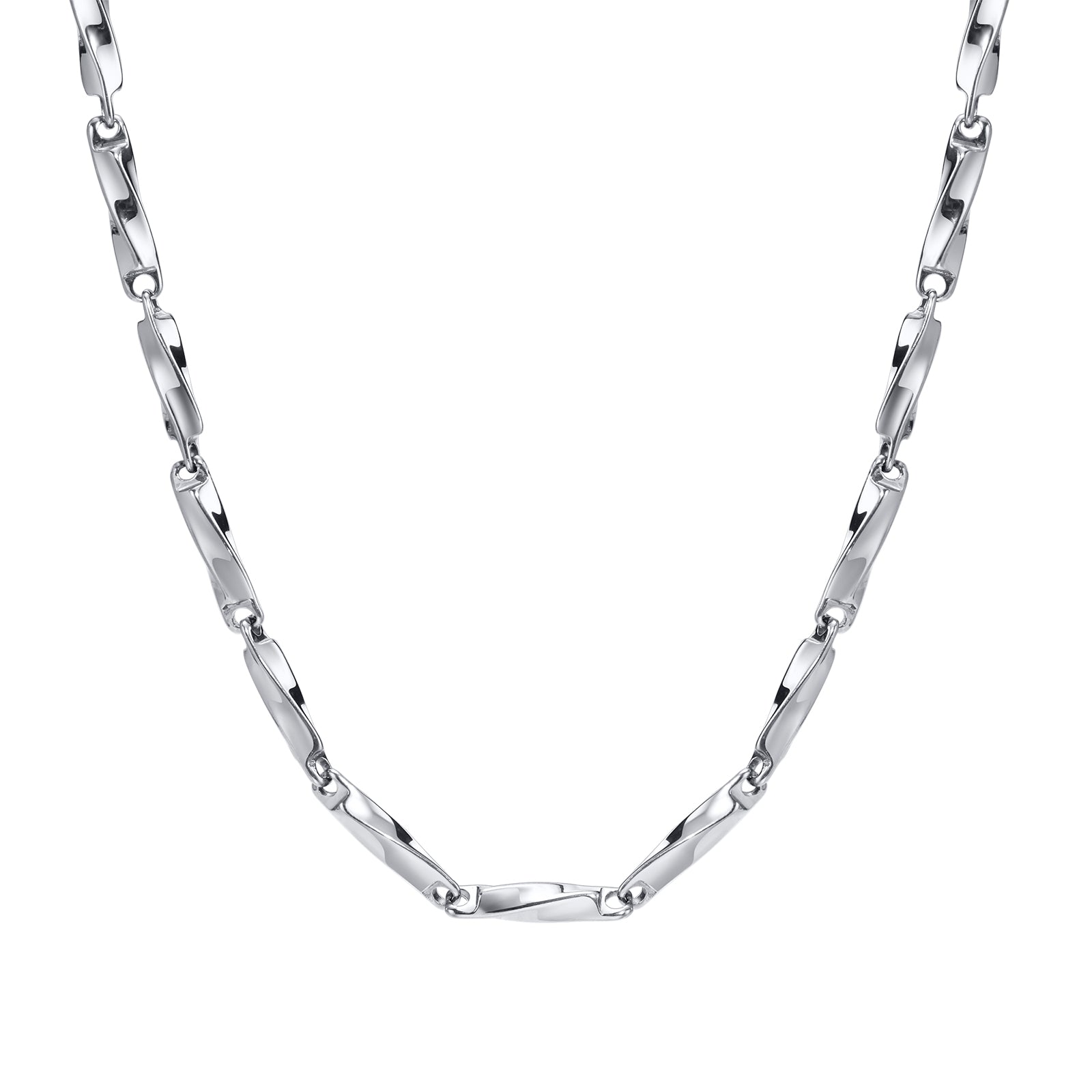 Twisted Bar Chain Necklace, Silver, 3.8mm