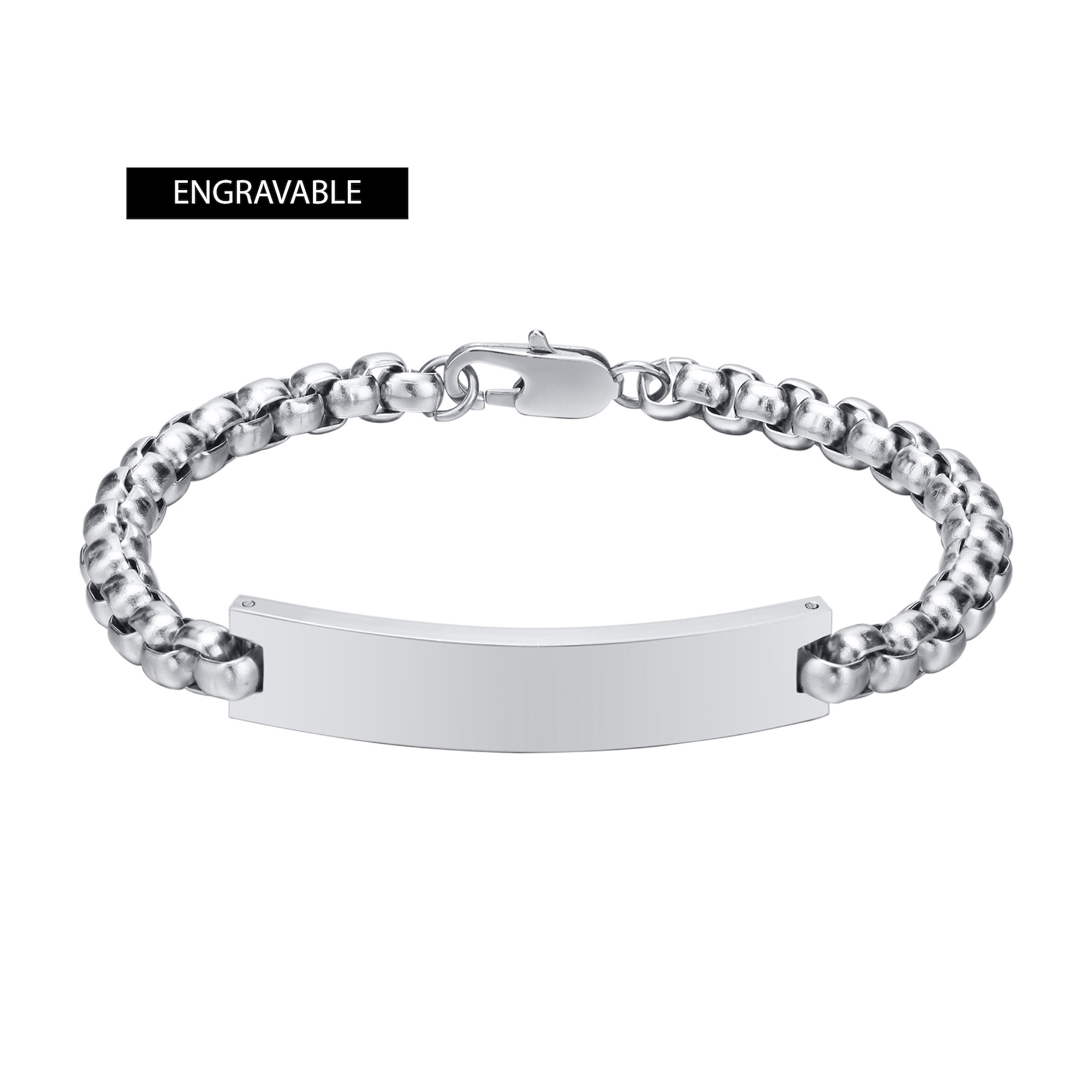 Name Tag Bracelet, Stainless Steel Curved , 6mm