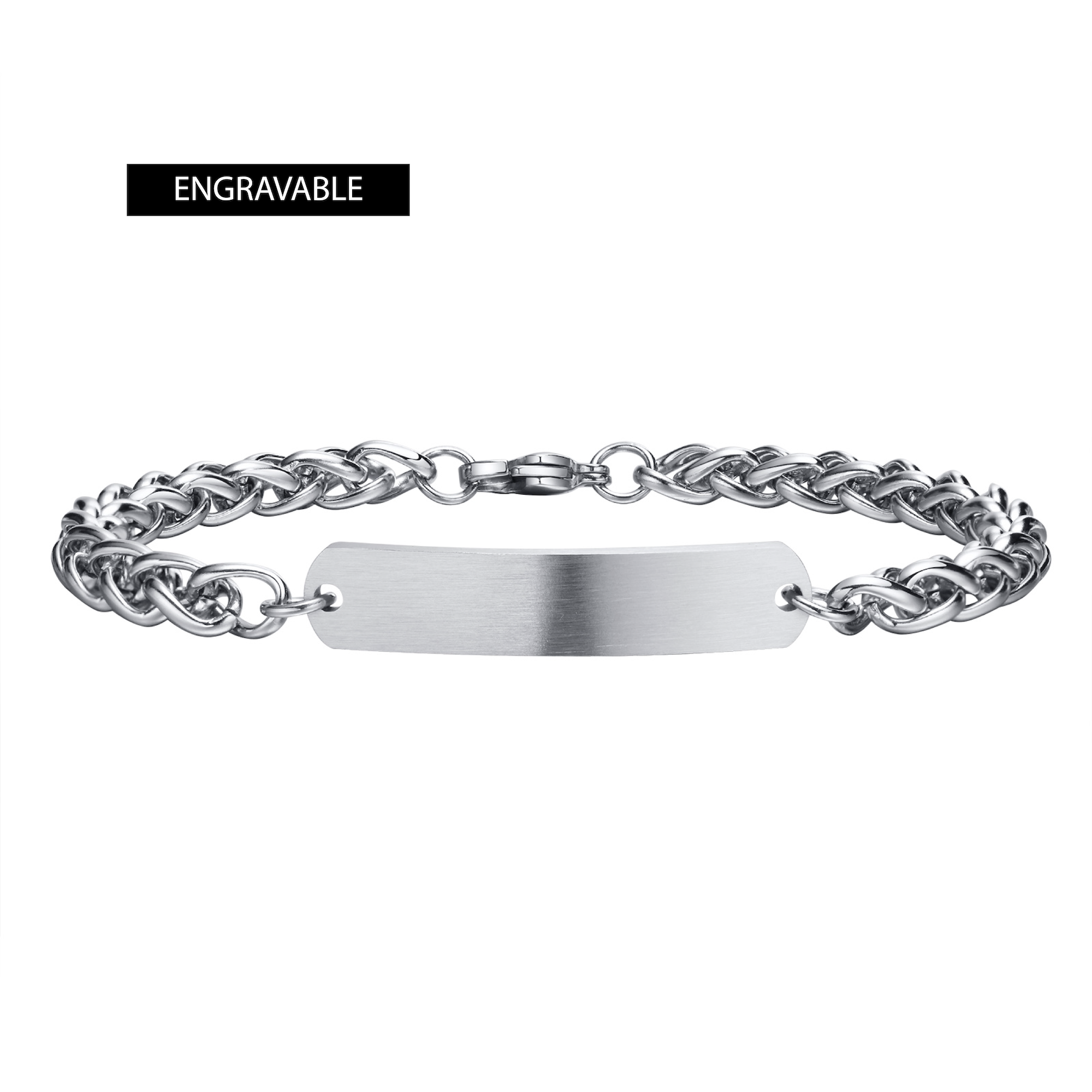 Name Tag Bracelet, Stainless Steel Rounded, 6mm
