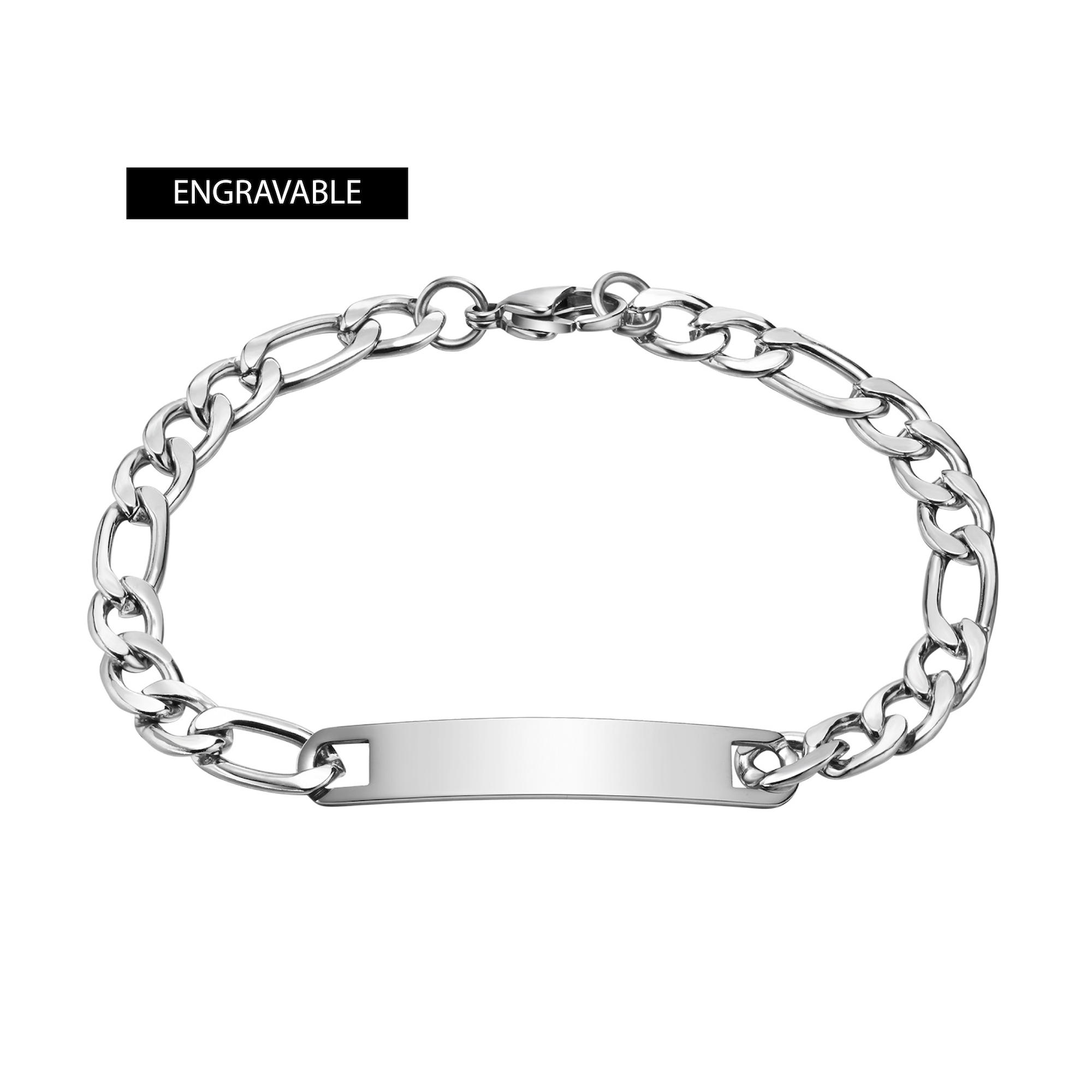 Name Tag Bracelet, Figaro Chain, 6.8mm