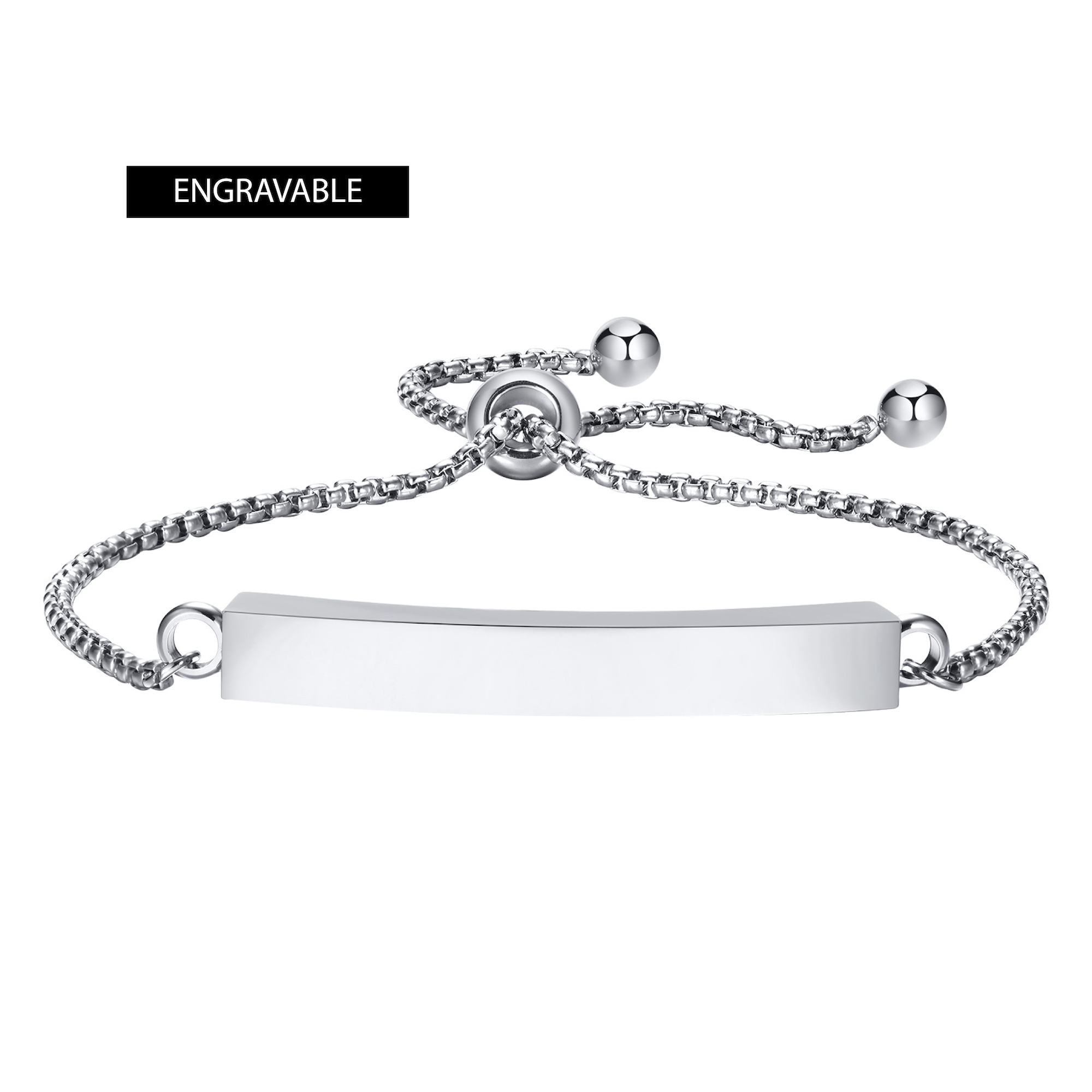 Name Tag Bracelet, Adjustable Box Chain, 2mm