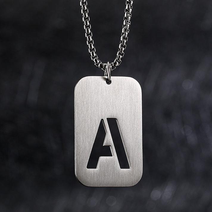 Cutout Initial Monogram Pendant Tag Necklace A-Z