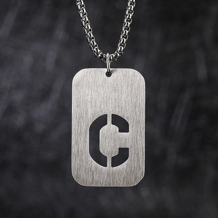 Cutout Initial Monogram Pendant Tag Necklace A-Z