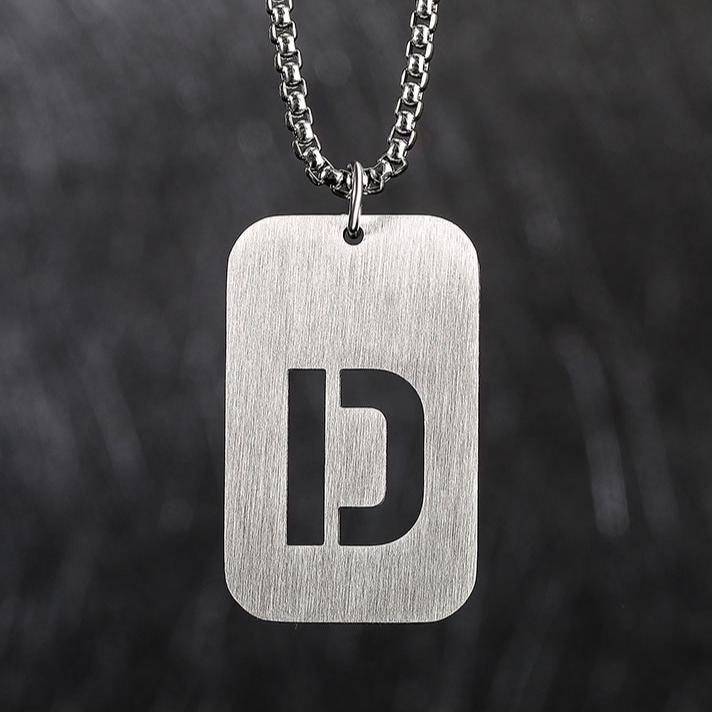 Cutout Initial Monogram Pendant Tag Necklace A-Z