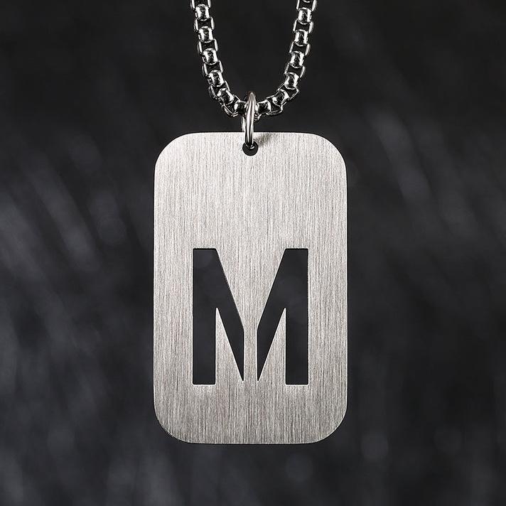 Cutout Initial Monogram Pendant Tag Necklace A-Z