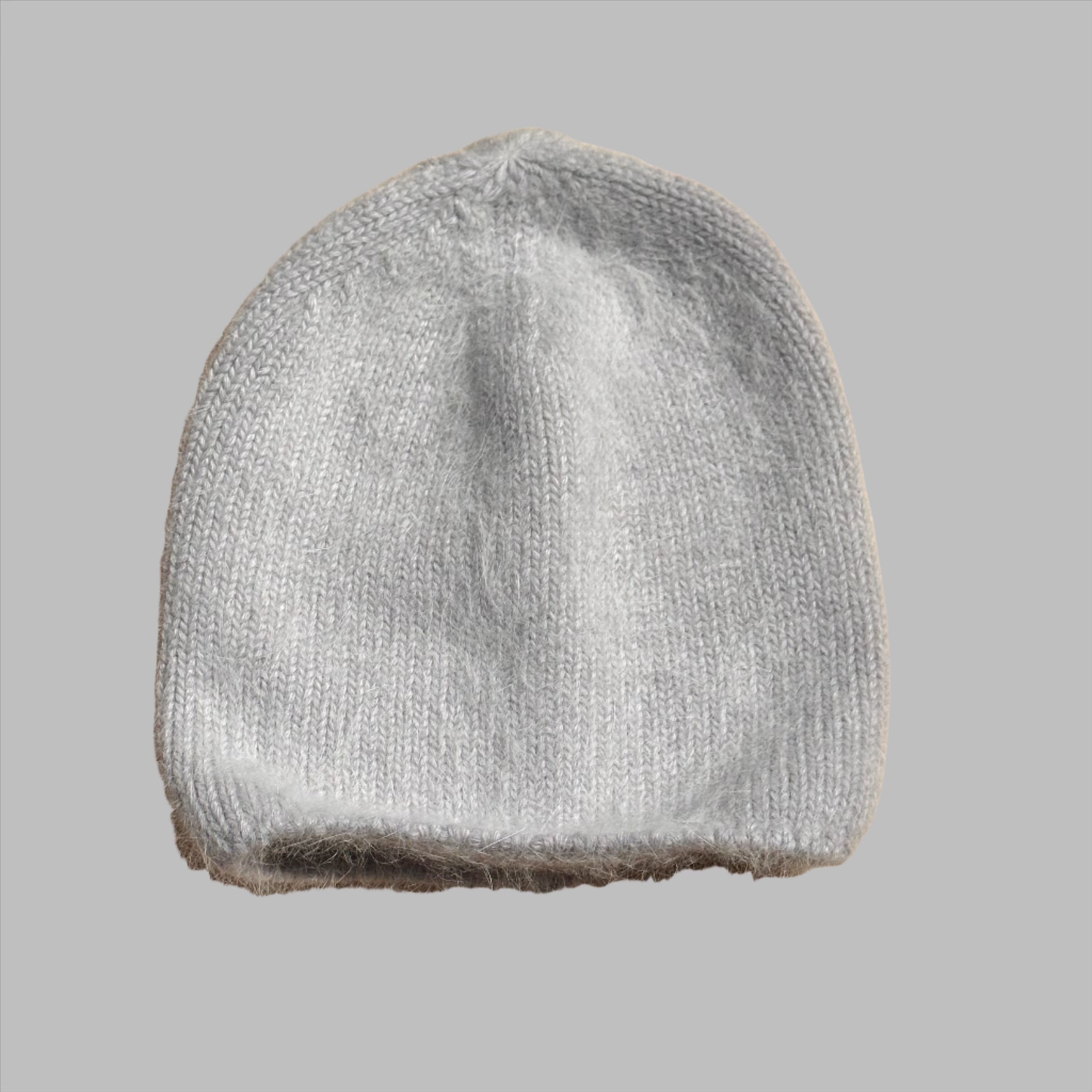 fuzzy beanie rabbit fur gray cashmere effect