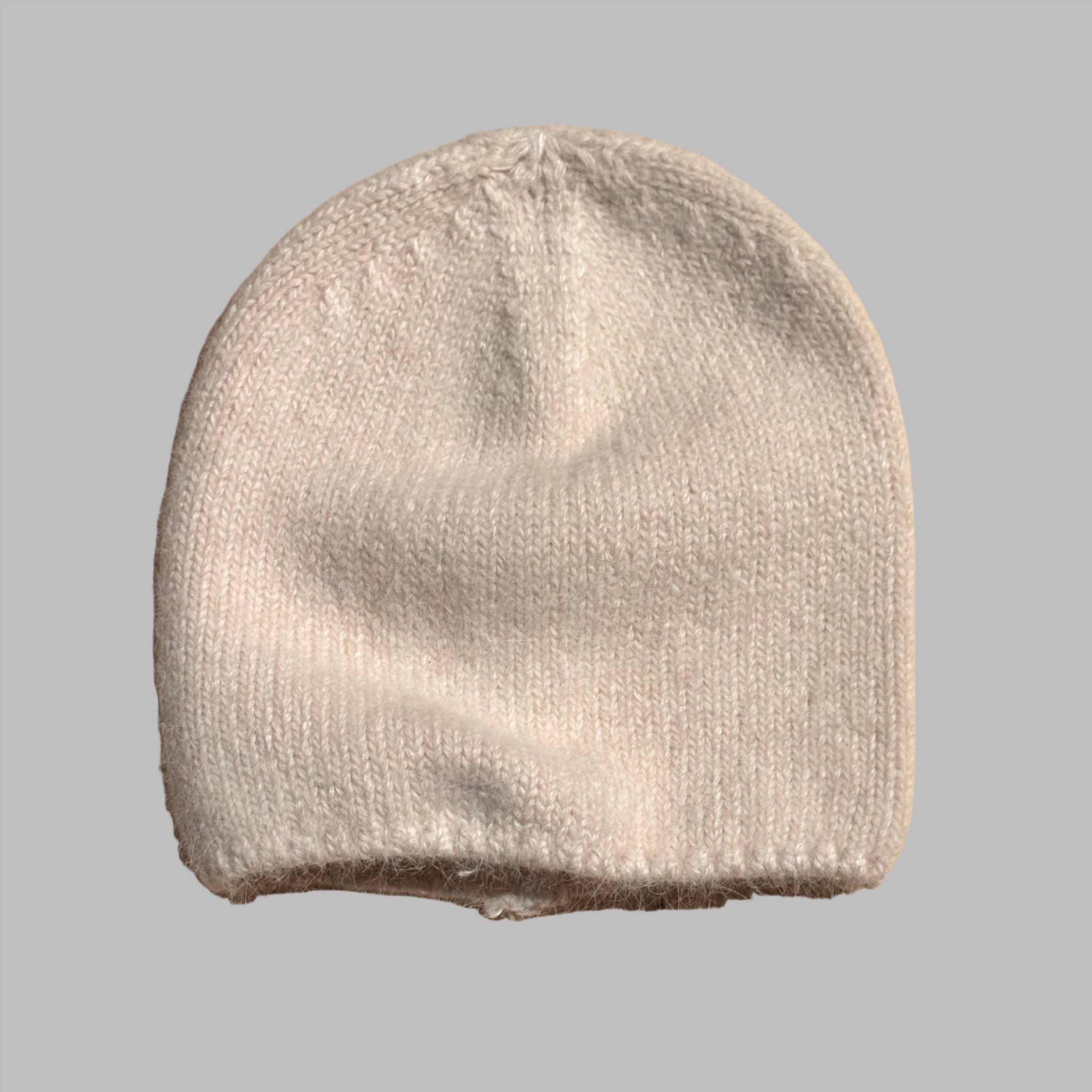 fuzzy beanie rabbit fur cream cashmere effect