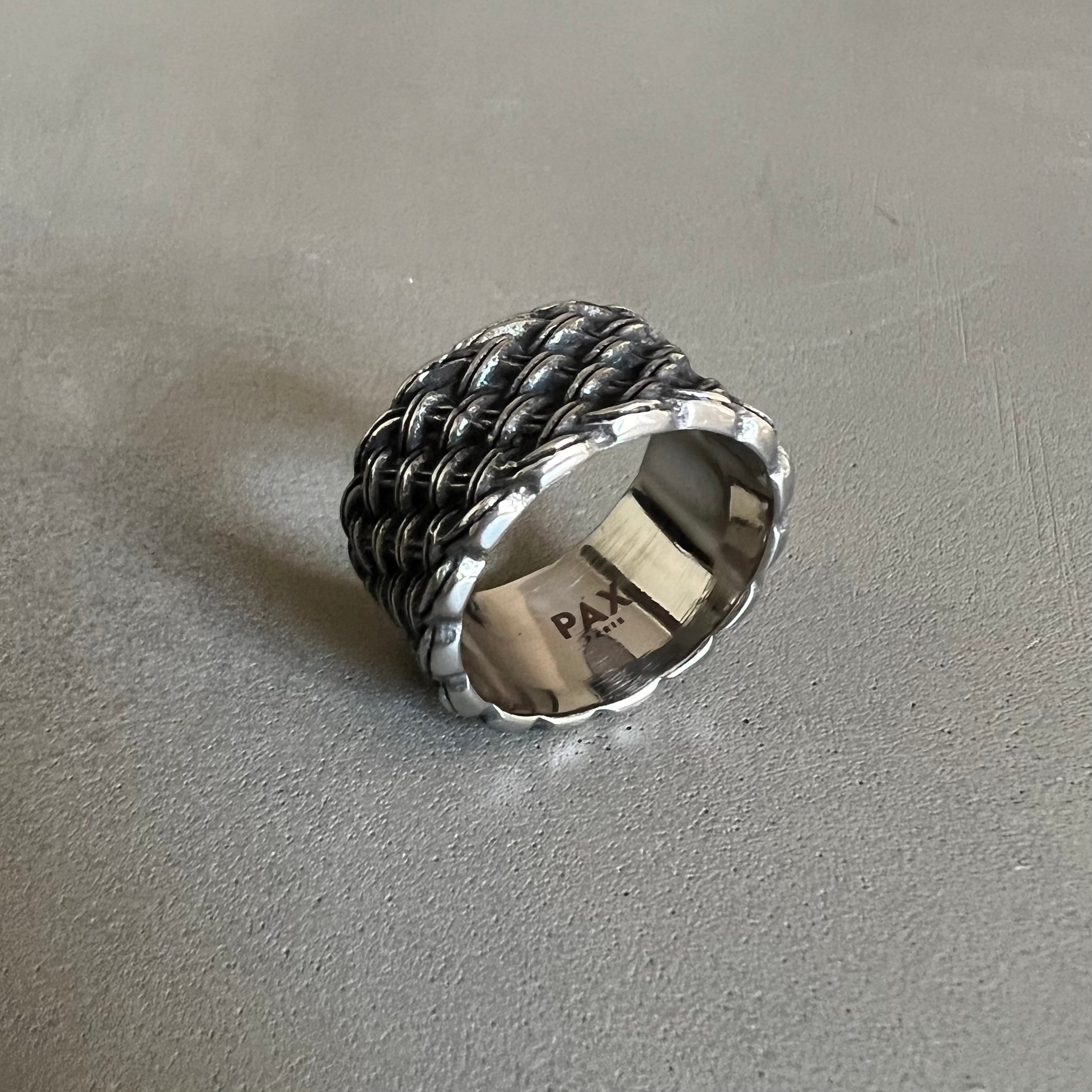 mens woven steel signet ring