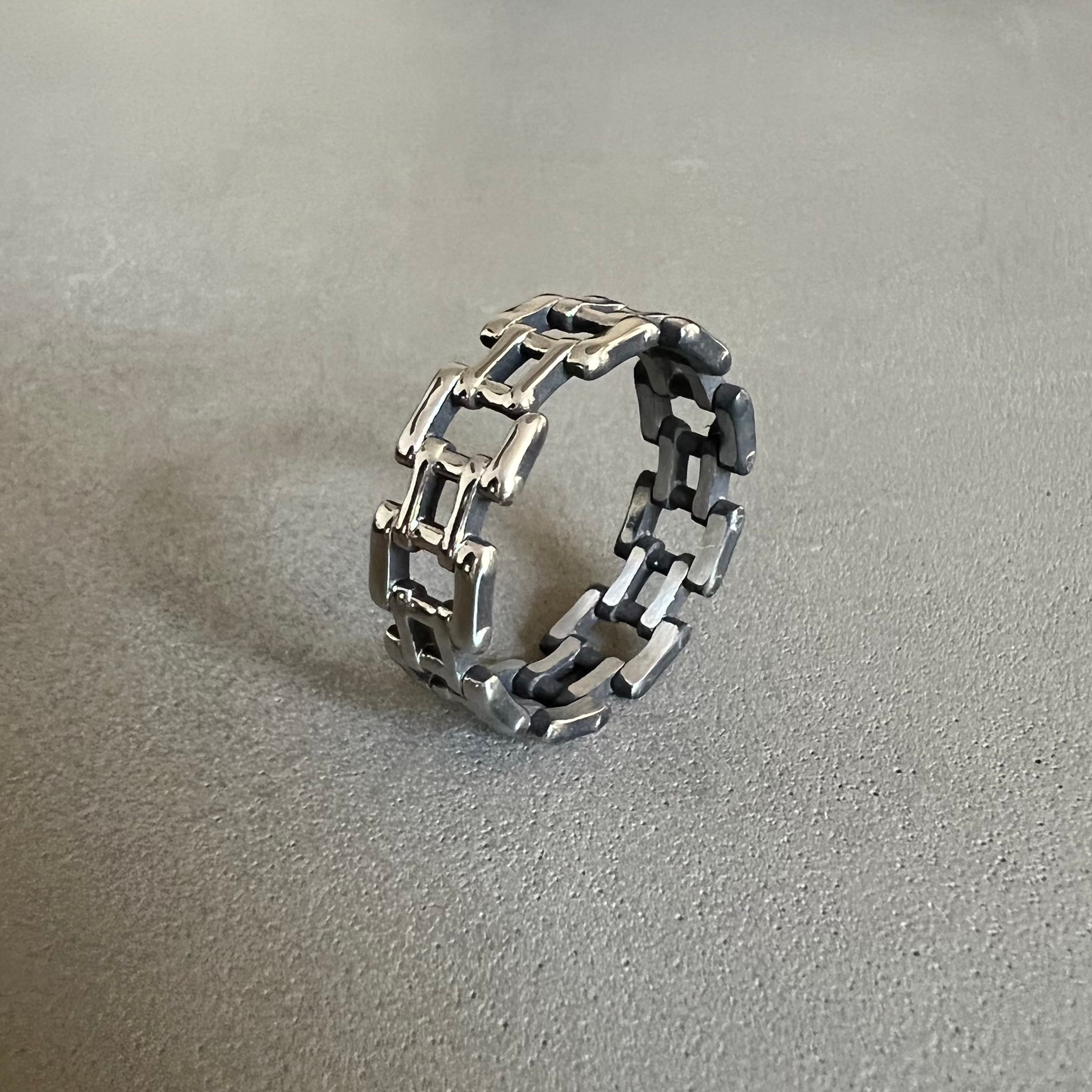 mens square link stainless ring