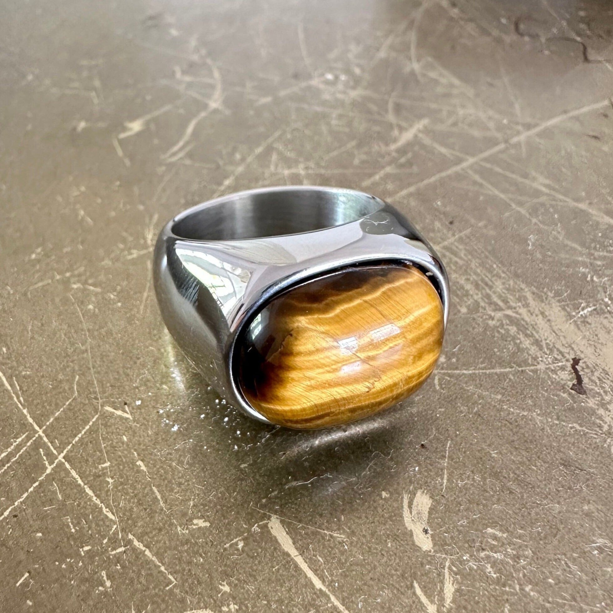 mens bulky tiger eye signet pinky ring