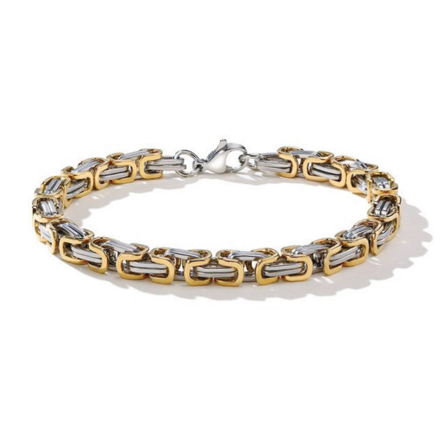 mens byzantine link bracelet gold silver