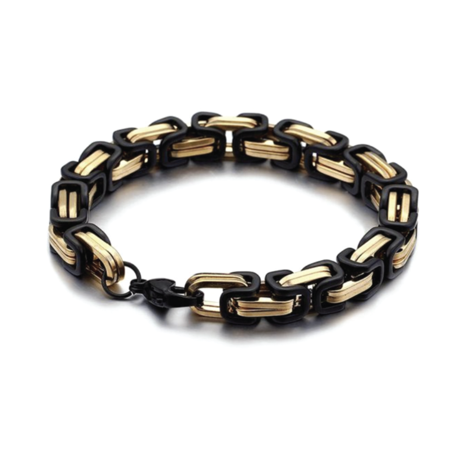 mens byzantine link bracelet gold black